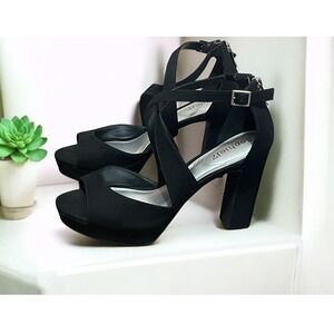 Sophie17 Black Strappy Platform Block Heel Sandals